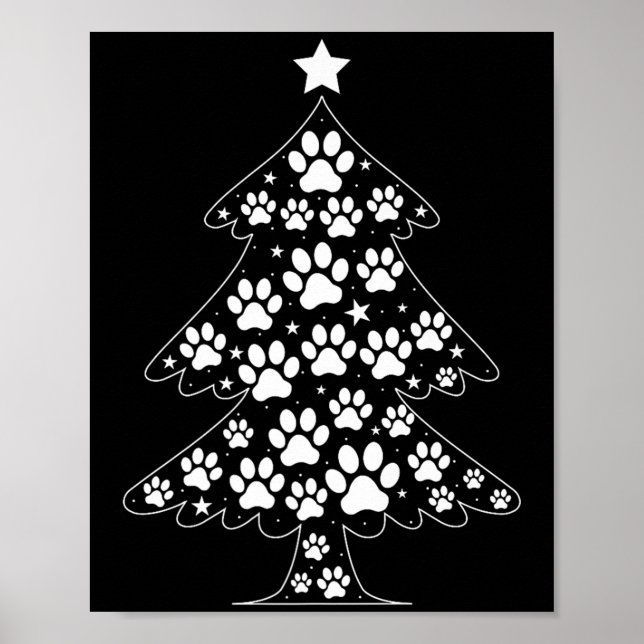 Cat Dog Paw Christmas Tree Funny Puppy Dog Cat Lov Poster (Vorne)