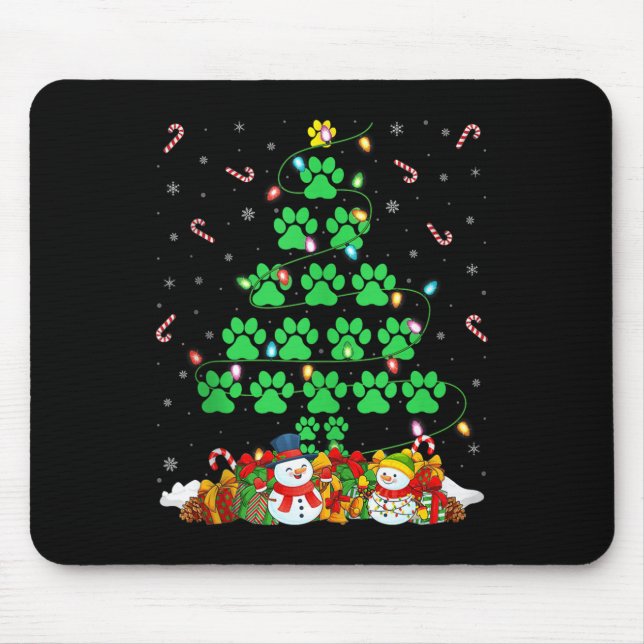 Cat Dog Paw Christmas Tree Lights Puppy Dog Cat Lo Mousepad (Vorne)