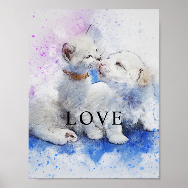 Cat & Dog Wasserfarbe Office Decke Matte Poster (Vorne)