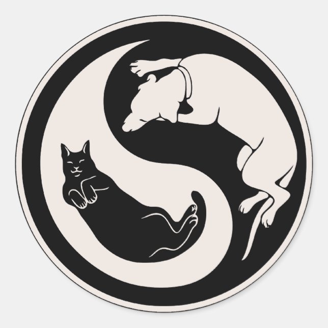 Cat-Dog Yin-Yang Runder Aufkleber (Vorderseite)
