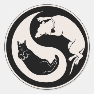 Cat-Dog Yin-Yang Runder Aufkleber