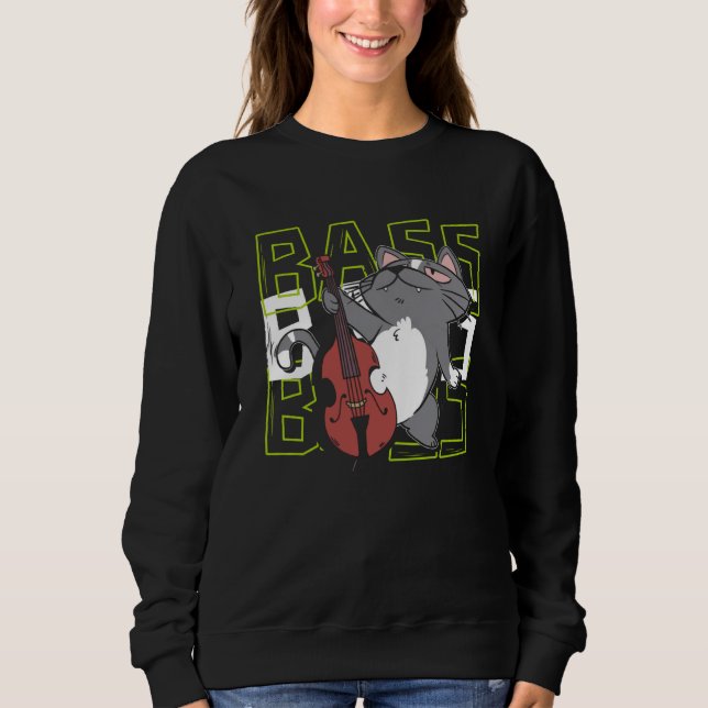 Cat Double Bass Player Jazz Musician Contrabass Sweatshirt (Vorderseite)
