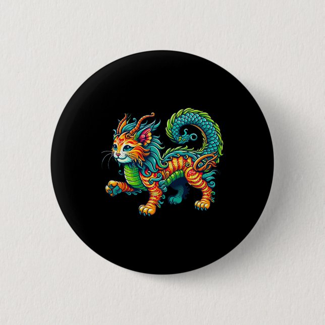 Cat Dragon Happy Chinese New Year 2024 Womens Mens Button (Vorderseite)