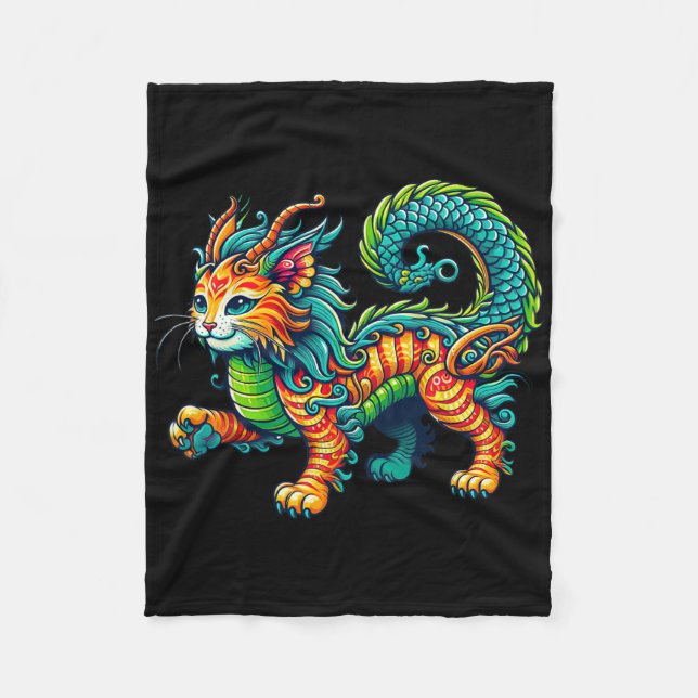 Cat Dragon Happy Chinese New Year 2024 Womens Mens Fleecedecke (Vorderseite)