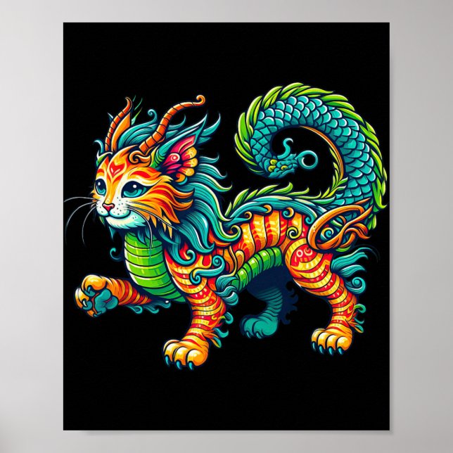 Cat Dragon Happy Chinese New Year 2024 Womens Mens Poster (Vorne)