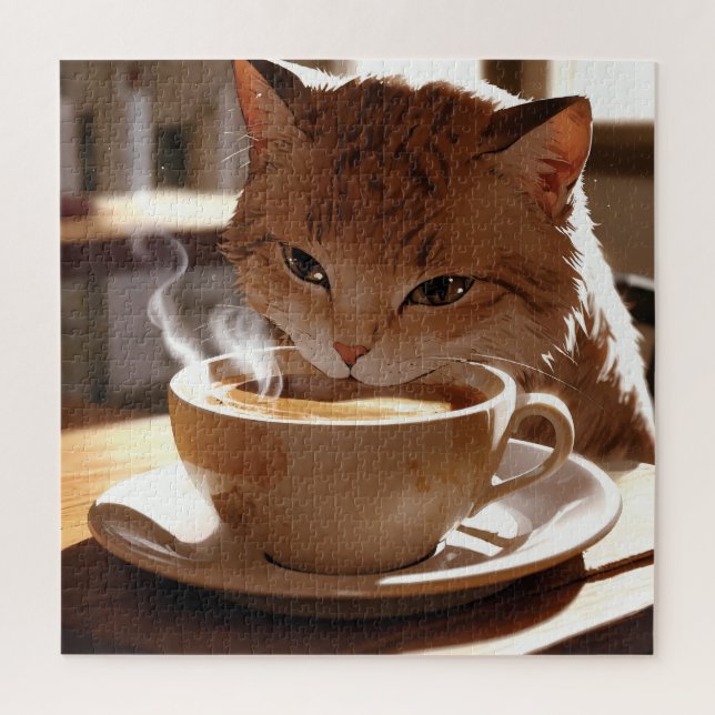 Cat drinking coffee from a cup puzzle (Vertikal)