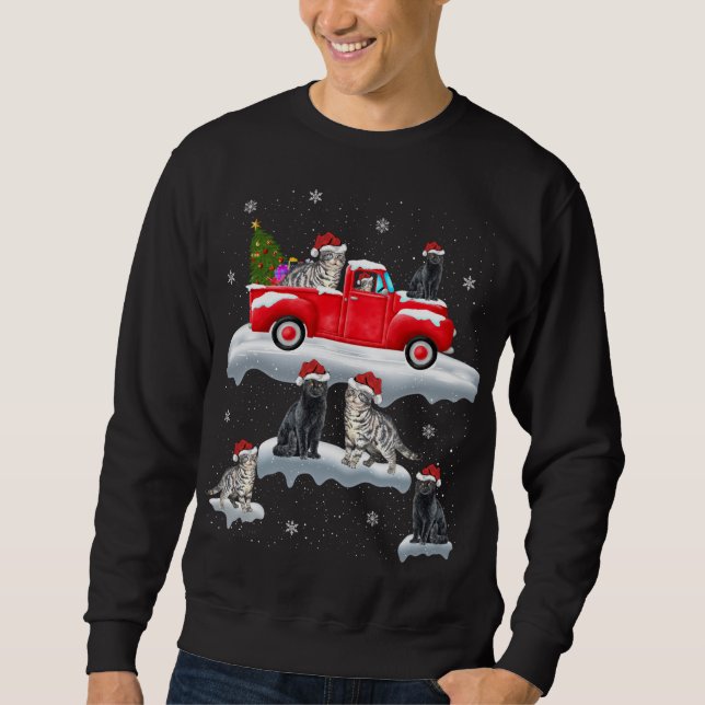Cat Driving Christmas Tree Red Truck Katze Weihnac Sweatshirt (Vorderseite)