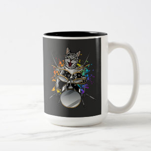 Cat Drummer Playing Drum Zweifarbige Tasse