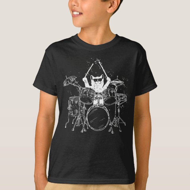Cat Drummer Playing Drums Boy T-Shirt (Vorderseite)