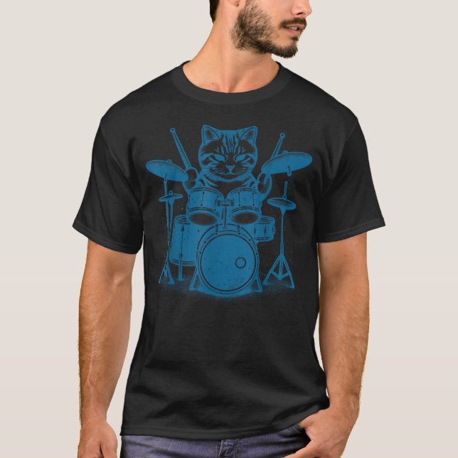 Cat Drummer Playing Drums Cat Musician Drummer T-Shirt (Vorderseite)