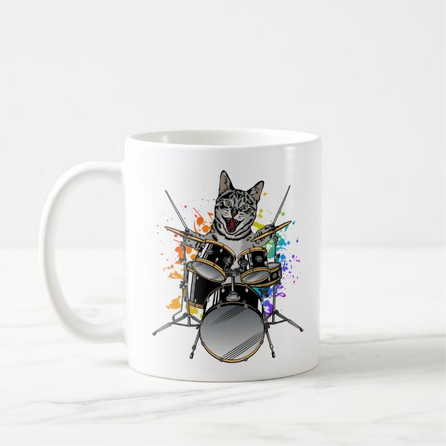 Cat Drummer Playing Drums Kaffeetasse (Links)