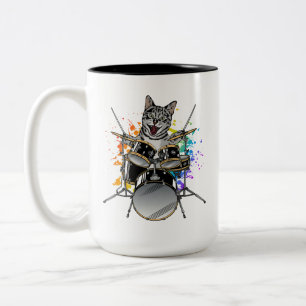 Cat Drummer Playing Drums Zweifarbige Tasse