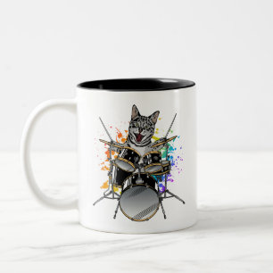 Cat Drummer Playing Drums Zweifarbige Tasse