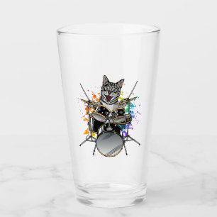 Cat Drummer spielen Trommeln trinken Glas