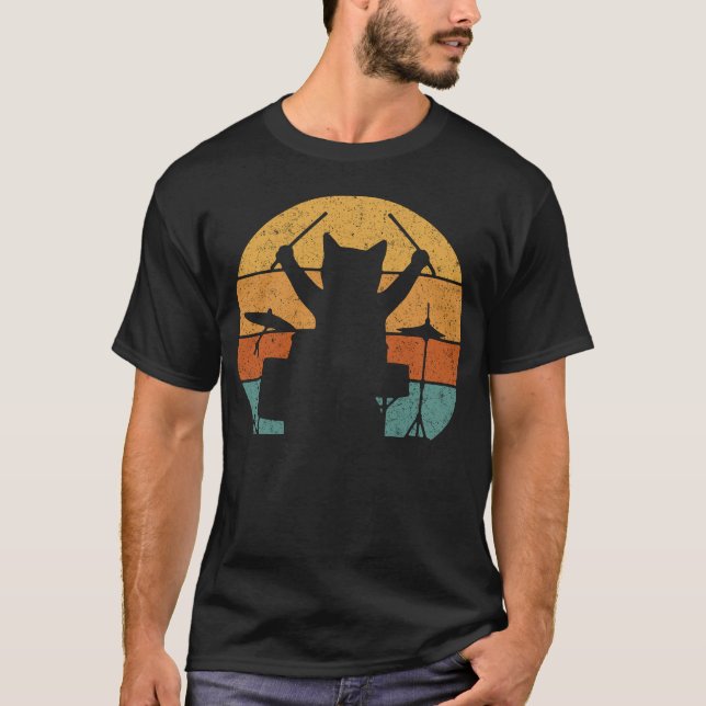 Cat Drumming Drums Drummer Kitten Playing Music T-Shirt (Vorderseite)