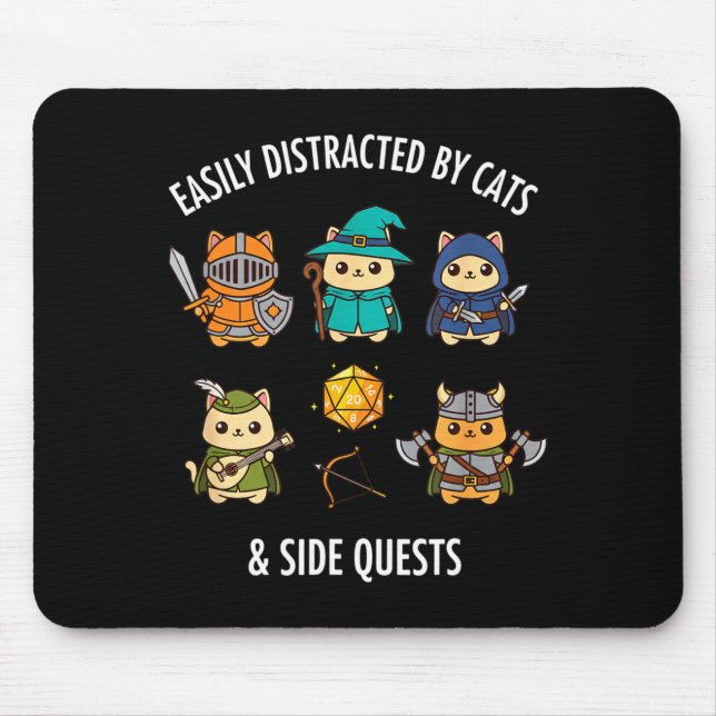Cat Easily Distracted By Cat &amp; Side Quests Rpg Mousepad (Vorne)