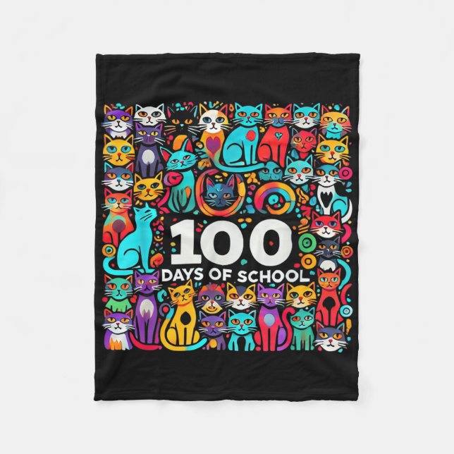 Cat Easy 100 Days of School T-Shirt Lehrer Fleecedecke (Vorderseite)
