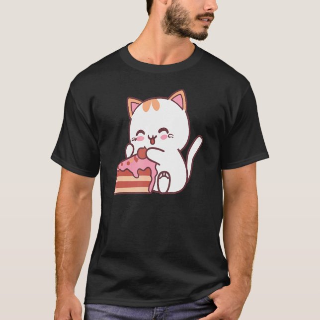 Cat Eating Delicious Candy Backing T-Shirt (Vorderseite)
