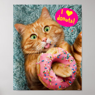 Cat Eating Donut Poster