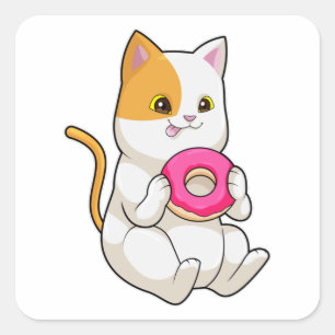 Cat Eating Donut Quadratischer Aufkleber