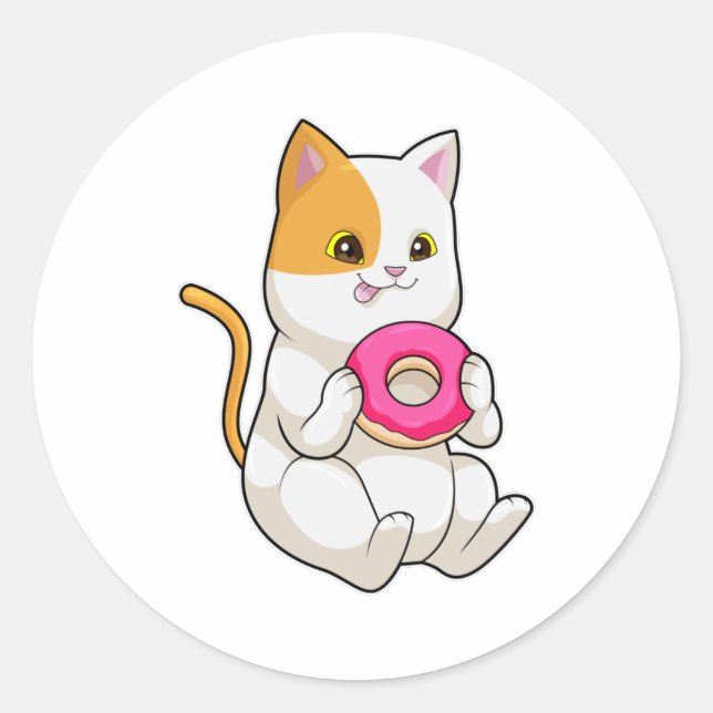 Cat Eating Donut Runder Aufkleber (Vorderseite)