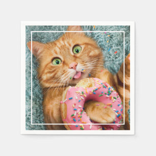 Cat Eating Donut Serviette