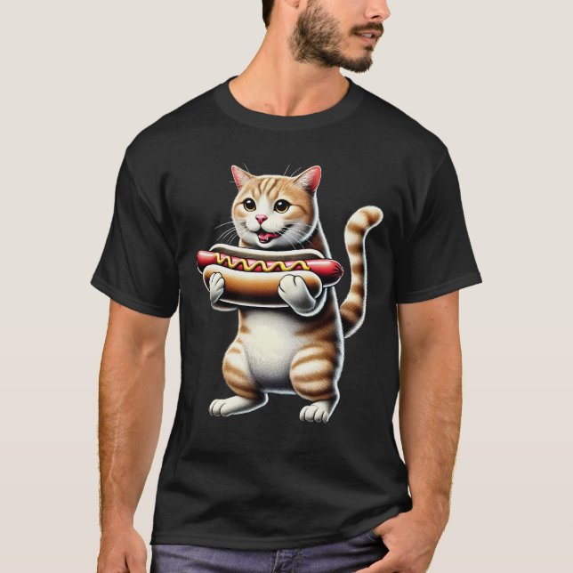 Cat Eating Hotdog Kitten Hotdog Lover T-Shirt (Vorderseite)