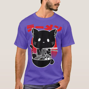 Cat Eating Noodles Japanisch Ästhetik Ramen Funny T-Shirt