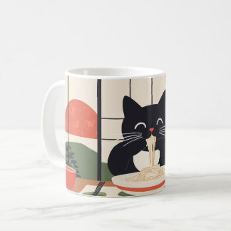 cat eating pasta kaffeetasse