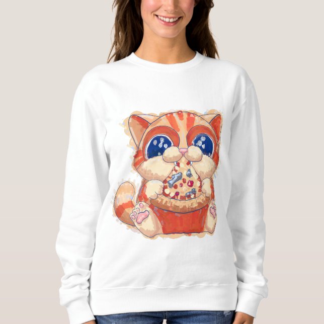 Cat Eating Pizza color Sweatshirt (Vorderseite)