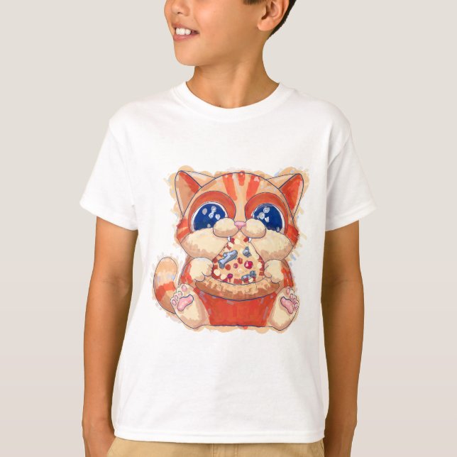 Cat Eating Pizza color T-Shirt (Vorderseite)