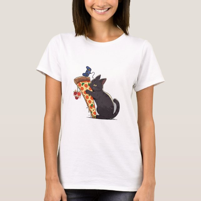 Cat Eating Pizza Game Pausen T - Shirt (Vorderseite)