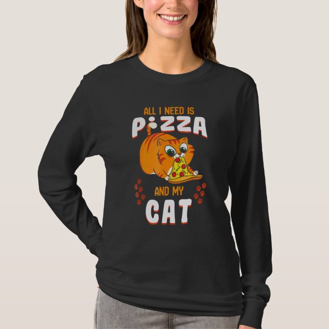 Cat Eating Pizza T-Shirt Pepperoni Slice Kitten (Vorderseite)