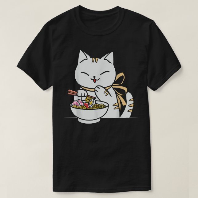 Cat Eating Ramen Bowl Kawaii Anime Japanisch Niedl T-Shirt (Design vorne)
