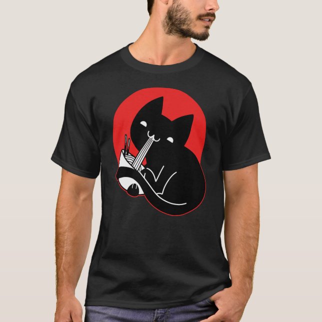 Cat Eating Ramen Graphic Logo Kawaii Japan Japanes T-Shirt (Vorderseite)