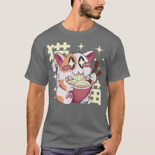 Cat Eating Ramen Kawaii Japanisch Anime Japan Cult T-Shirt