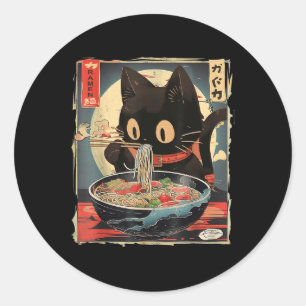 Cat Eating Ramen Noodle Funny Japanisch Kawaii Ani Runder Aufkleber