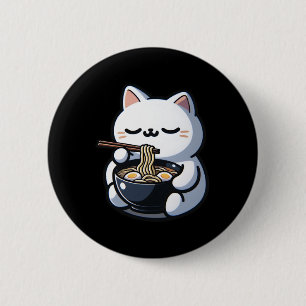Cat Eating Ramen Noodles Kawaii Anime Japanischer Button