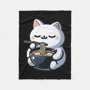 Cat Eating Ramen Noodles Kawaii Anime Japanischer Fleecedecke