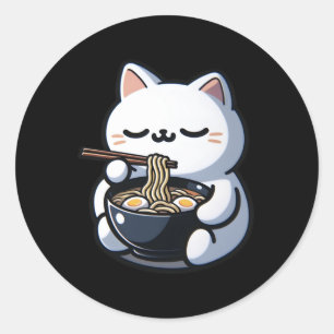 Cat Eating Ramen Noodles Kawaii Anime Japanischer Runder Aufkleber