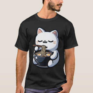 Cat Eating Ramen Noodles Kawaii Anime Japanischer  T-Shirt