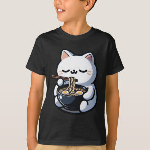 Cat Eating Ramen Noodles Kawaii Anime Japanischer T-Shirt