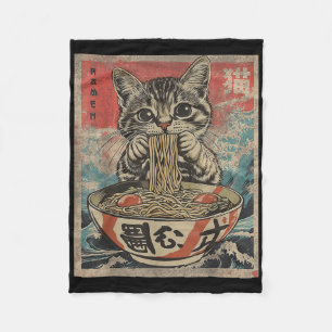 Cat Eating Ramen Noodles Kawaii Anime Manga Japane Fleecedecke