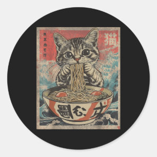 Cat Eating Ramen Noodles Kawaii Anime Manga Japane Runder Aufkleber