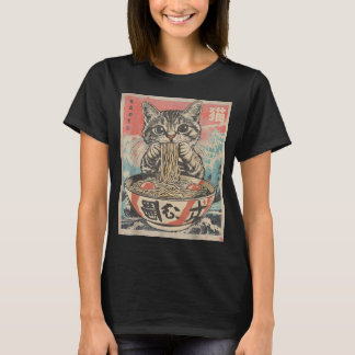Cat Eating Ramen Noodles Kawaii Anime Manga Japane T-Shirt