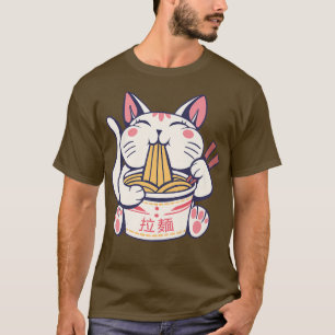 Cat Eating Ramen Noodles Niedlich Kawaii T-Shirt