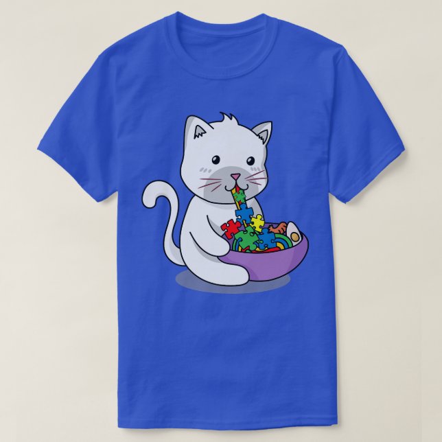 Cat Eating Ramen Puzzle Autismus Bewusstsein Niedl T-Shirt (Design vorne)