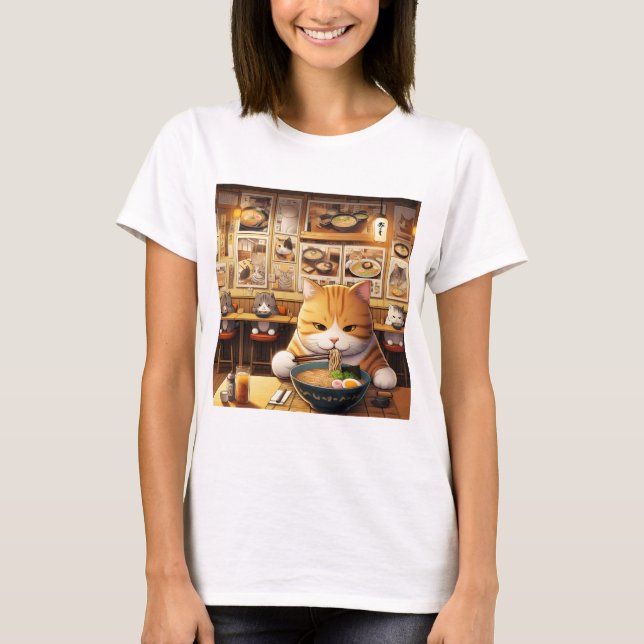 Cat Eating Ramen v1 T-Shirt (Vorderseite)