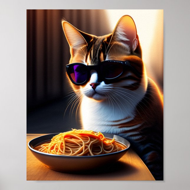 Cat Eating Spaghetti Meme Poster (Vorne)