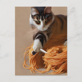 Cat Eating Spaghetti Postcard Postkarte